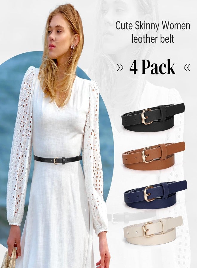 JASGOOD 4 Pack Skinny Women Leather Belt for Dresses Thin Waist Belt for Jeans Pants with Gold Buckle - Image 2